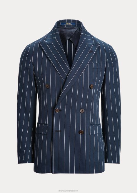 jaqueta de terno de sarja listrada polo macia BD6J1217 homens Ralph Lauren marinho/creme