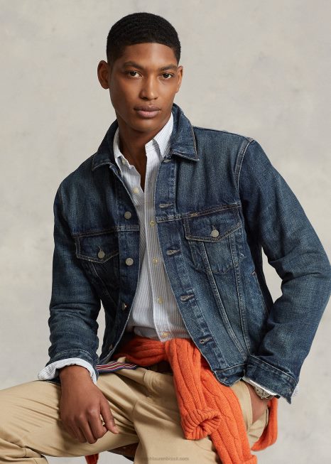 jaqueta trucker jeans desbotada BD6J911 homens Ralph Lauren tremton