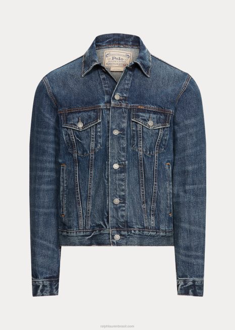 jaqueta trucker jeans desbotada BD6J911 homens Ralph Lauren tremton