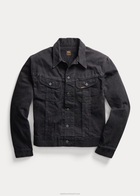 jaqueta trucker jeans preta desgastada BD6J1788 homens Ralph Lauren