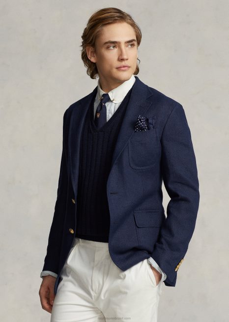paletó polo de linho macio BD6J1167 homens Ralph Lauren marinha