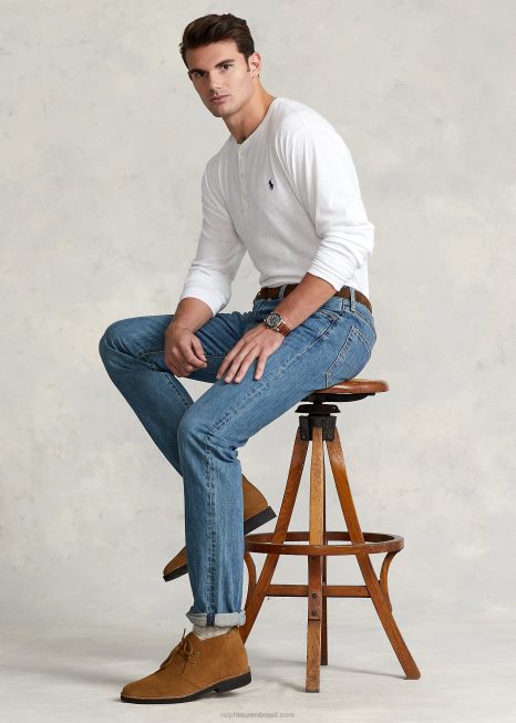 camisa slub jersey henley BD6J1333 homens Ralph Lauren branco