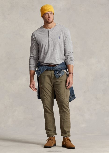 camisa slub jersey henley BD6J1334 homens Ralph Lauren urze escura vintage