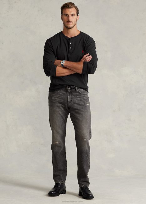 camisa slub jersey henley BD6J1335 homens Ralph Lauren preto