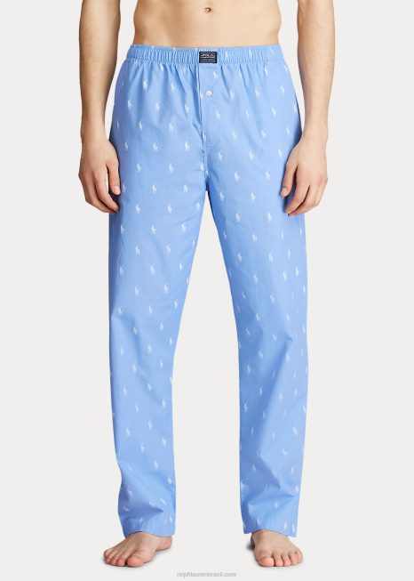 calça de pijama pônei assinatura BD6J1669 homens Ralph Lauren praia azul/branca