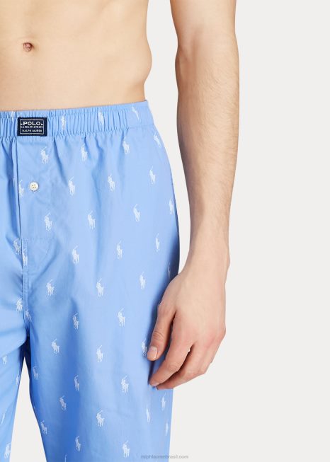 calça de pijama pônei assinatura BD6J1669 homens Ralph Lauren praia azul/branca
