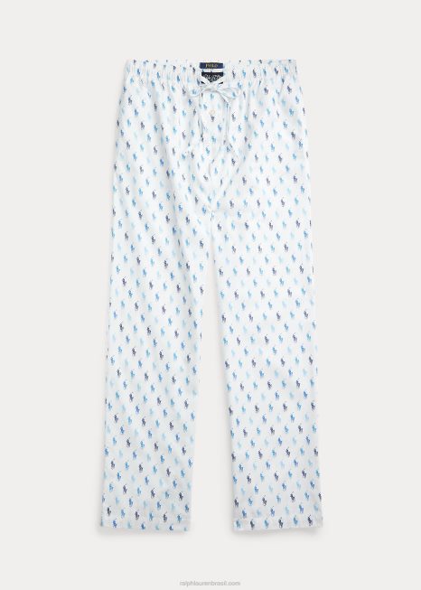 calça de pijama pônei assinatura BD6J632 homens Ralph Lauren branco/azul astor riviera