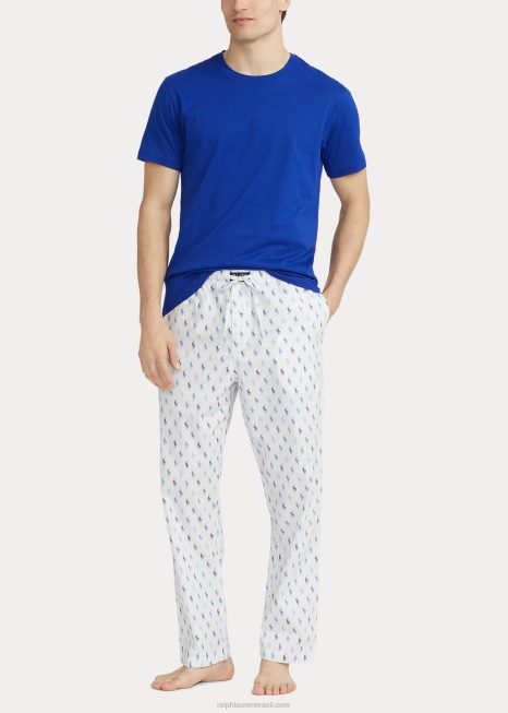 calça de pijama pônei assinatura BD6J632 homens Ralph Lauren branco/azul astor riviera
