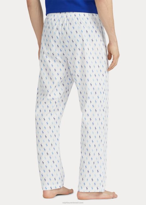 calça de pijama pônei assinatura BD6J632 homens Ralph Lauren branco/azul astor riviera