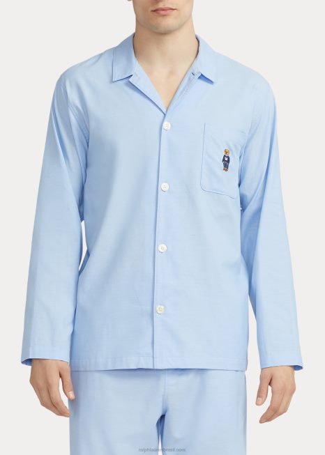 camisa de pijama oxford de algodão polo bear BD6J915 homens Ralph Lauren Oxford azul