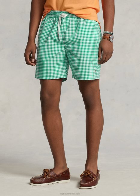 Calção de banho clássico viajante de 5,75 polegadas BD6J451 homens Ralph Lauren guingão verde cabo