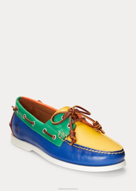 sapato barco de couro merton color block BD6J2078 homens Ralph Lauren bloco de cores