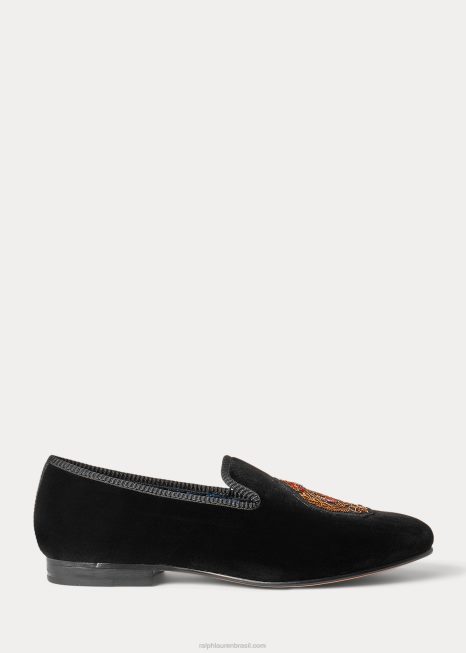 chinelo paxton crest veludo BD6J2104 homens Ralph Lauren preto