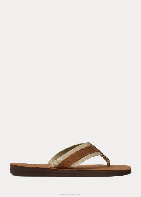 chinelo de camurça com acabamento em gorgorão BD6J2066 homens Ralph Lauren bege/chino