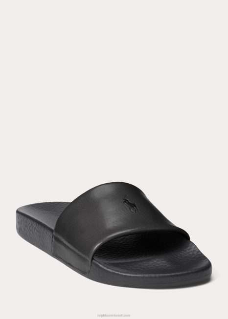 slide de couro de pônei de assinatura BD6J2054 homens Ralph Lauren preto