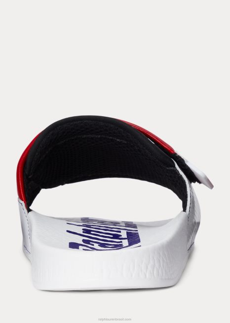 slide de moto de couro com bloqueio de cor BD6J2058 homens Ralph Lauren branco/vermelho