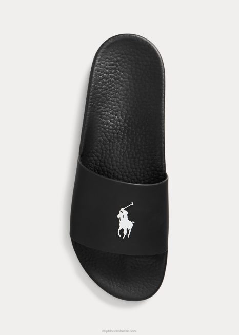slide de pônei de assinatura BD6J2051 homens Ralph Lauren Preto branco