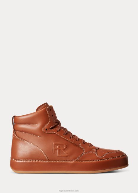 jaemyn tênis cano alto em couro de bezerro BD6J1946 homens Ralph Lauren rl marrom