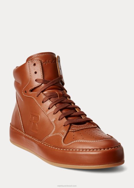 jaemyn tênis cano alto em couro de bezerro BD6J1946 homens Ralph Lauren rl marrom