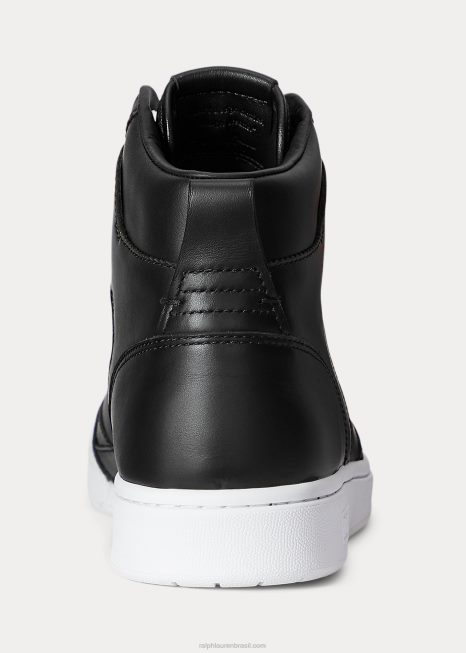 tênis cano alto em couro corte BD6J2002 homens Ralph Lauren Preto branco