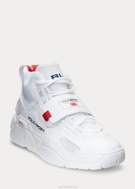 tênis cano alto ps100 BD6J1935 homens Ralph Lauren branco/marinho/rl2000 vermelho