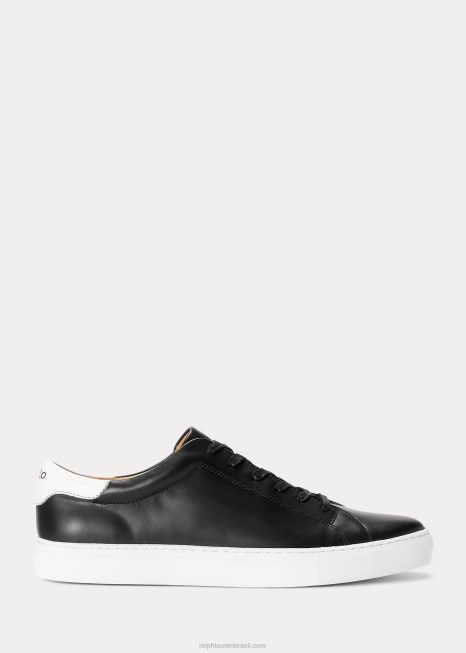 tênis de couro jermain BD6J2014 homens Ralph Lauren preto