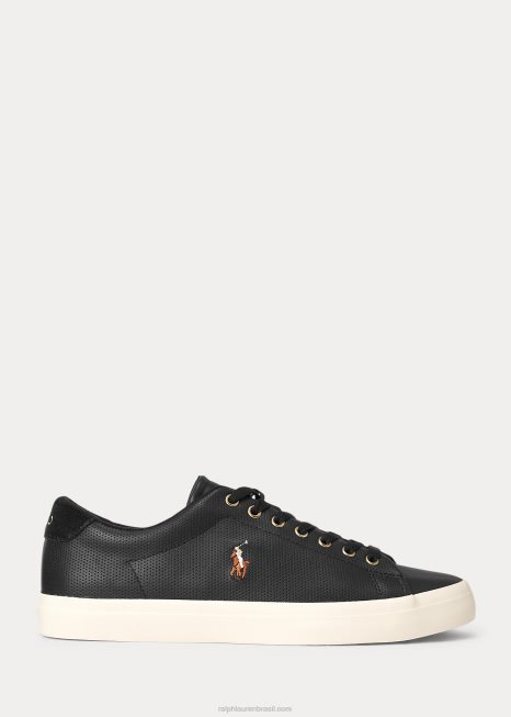 tênis de couro longwood BD6J2017 homens Ralph Lauren preto