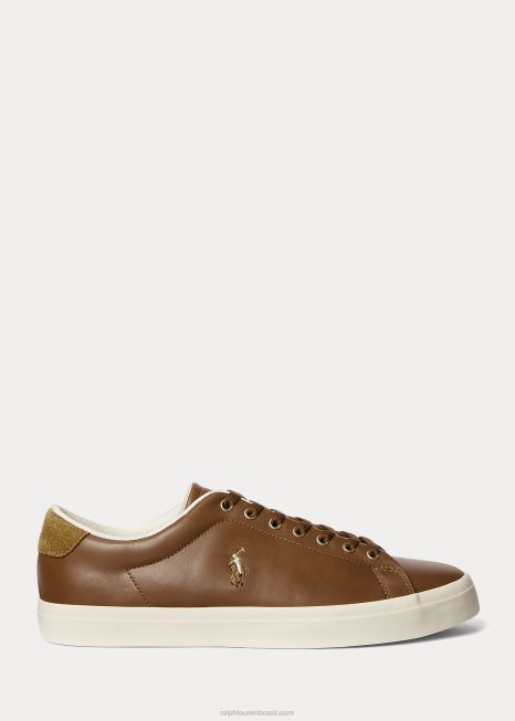tênis de couro longwood BD6J2021 homens Ralph Lauren bronzeado