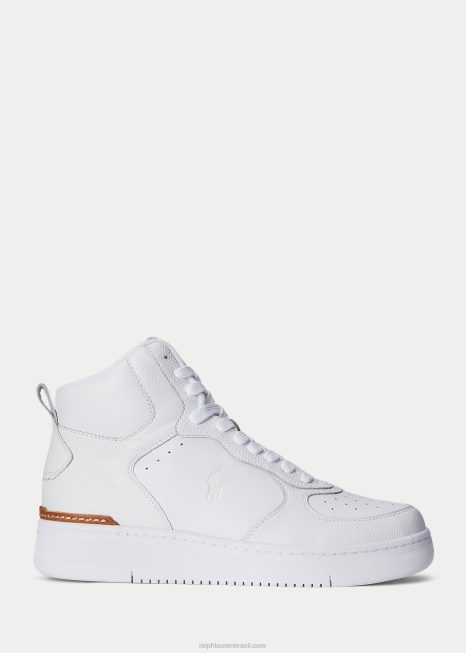 tênis mid couro masters BD6J2006 homens Ralph Lauren branco