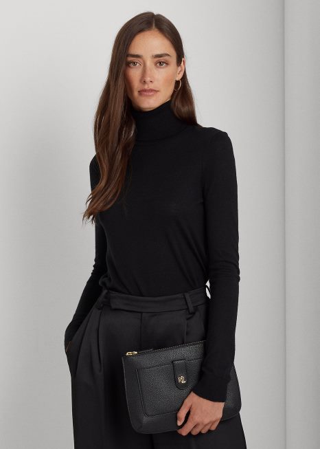 bolsa transversal jamey média em couro seixo BD6J5401 mulheres Ralph Lauren preto