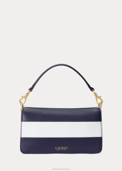 bolsa transversal tayler pequena em couro BD6J5450 mulheres Ralph Lauren marinho refinado/listra branca