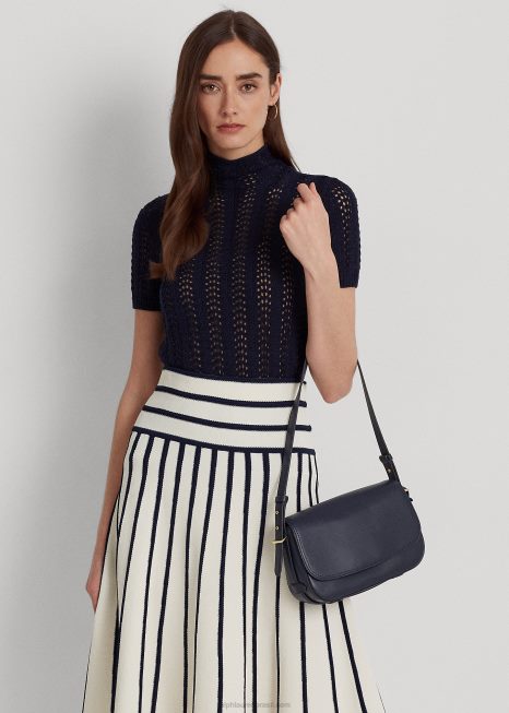 bolsa de ombro pequena maddy de couro BD6J5157 mulheres Ralph Lauren marinha refinada