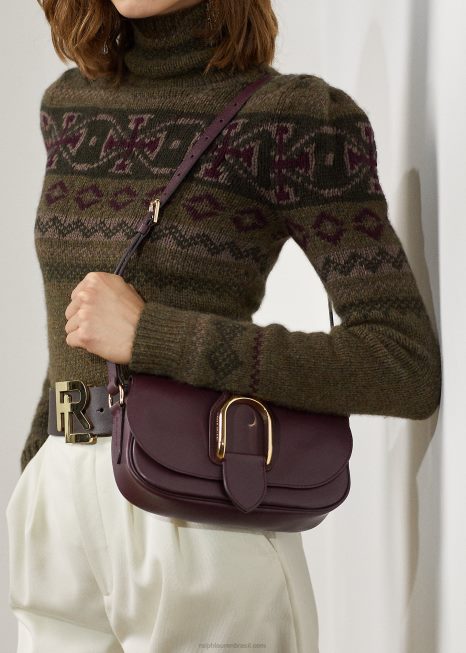 bolsa de ombro welington de couro de bezerro BD6J5280 mulheres Ralph Lauren bordeaux