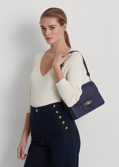 bolsa tiracolo média sydnee de couro BD6J5386 mulheres Ralph Lauren marinha refinada