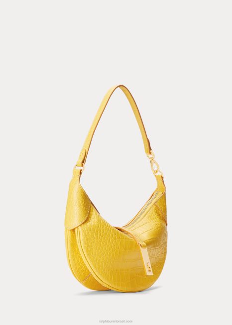 mini bolsa de ombro em relevo com identificação polo BD6J5137 mulheres Ralph Lauren mostarda