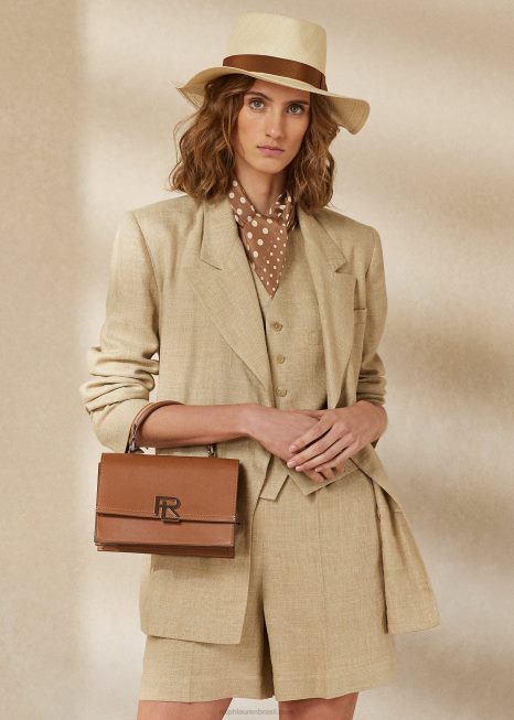 a alça superior de couro de bezerro rl BD6J5139 mulheres Ralph Lauren rl ouro