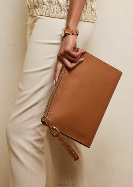 bolsa de zíper welington de couro de bezerro BD6J5255 mulheres Ralph Lauren rl ouro