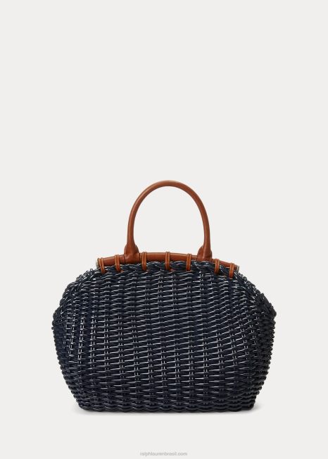 bolsa mini cesta patenteada BD6J5141 mulheres Ralph Lauren marinha marinha