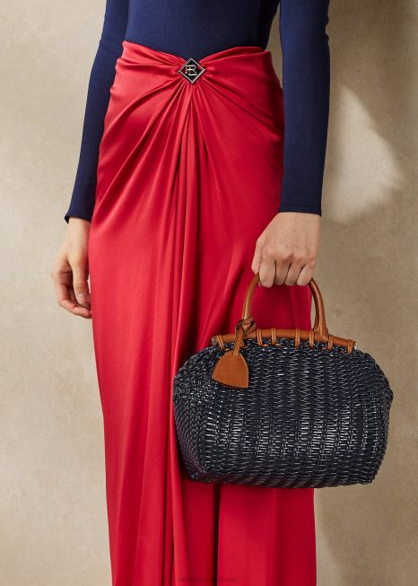 bolsa mini cesta patenteada BD6J5141 mulheres Ralph Lauren marinha marinha