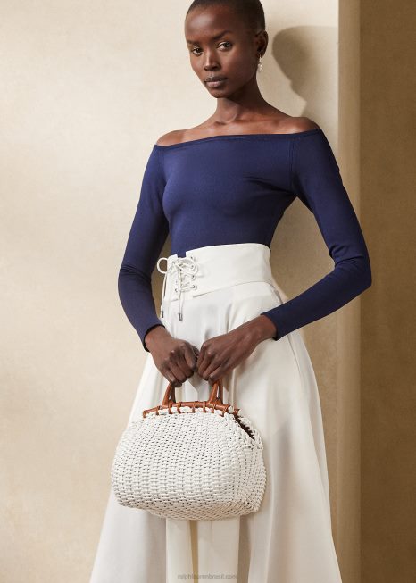 bolsa mini cesta patenteada BD6J5142 mulheres Ralph Lauren off white