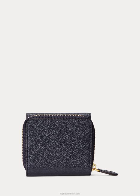 carteira compacta de couro polo id BD6J9740 mulheres Ralph Lauren marinha da meia-noite