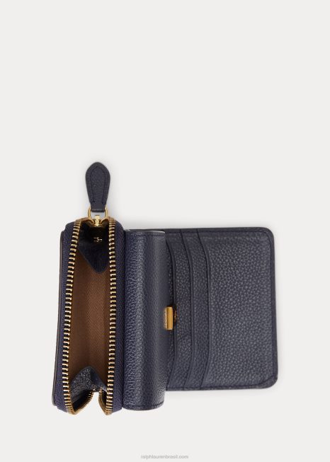 carteira compacta de couro polo id BD6J9740 mulheres Ralph Lauren marinha da meia-noite