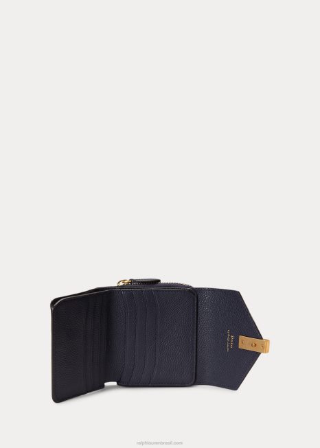carteira compacta de couro polo id BD6J9740 mulheres Ralph Lauren marinha da meia-noite