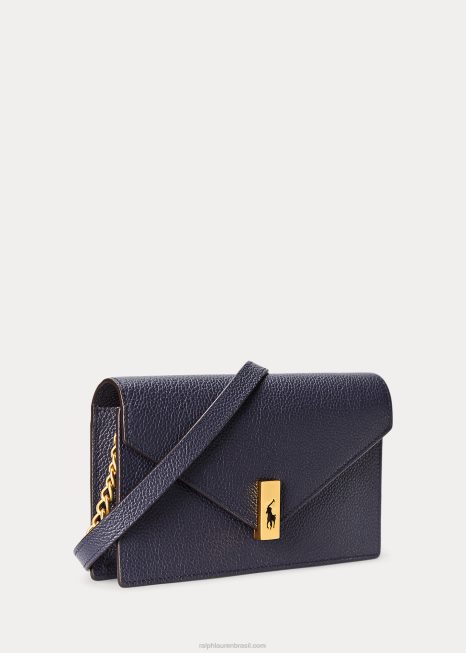 carteira e bolsa de corrente de couro polo id BD6J5171 mulheres Ralph Lauren marinha da meia-noite