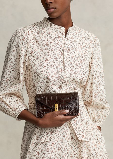 carteira e bolsa polo id com corrente e croc BD6J5173 mulheres Ralph Lauren chocolate