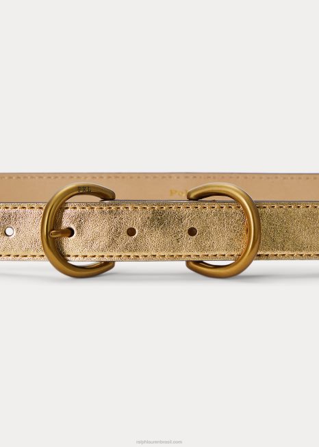 cinto de argola em D duplo de couro metálico BD6J9735 mulheres Ralph Lauren