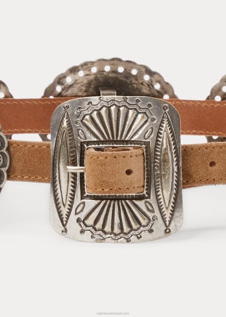 cinto de camurça com detalhes em metal BD6J5534 mulheres Ralph Lauren caramelo