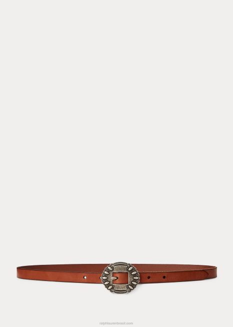 cinto de couro fino BD6J5462 mulheres Ralph Lauren cuoio