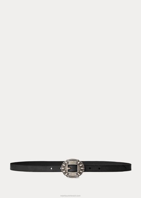 cinto de couro fino BD6J5463 mulheres Ralph Lauren preto