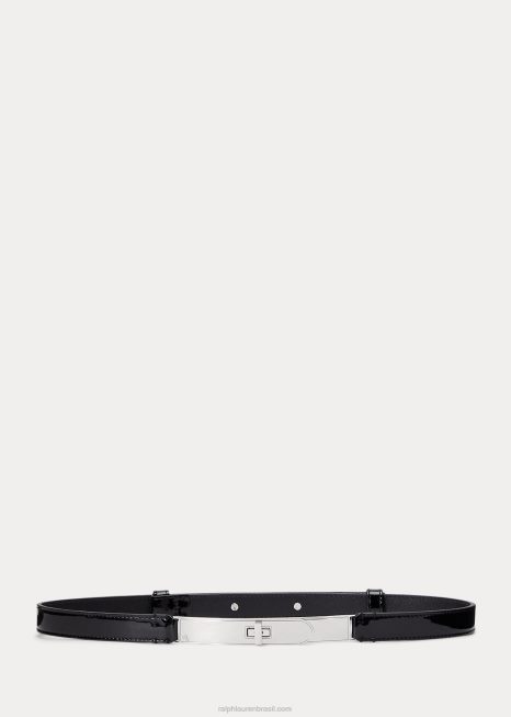 cinto de couro skinny turn-lock BD6J4940 mulheres Ralph Lauren preto